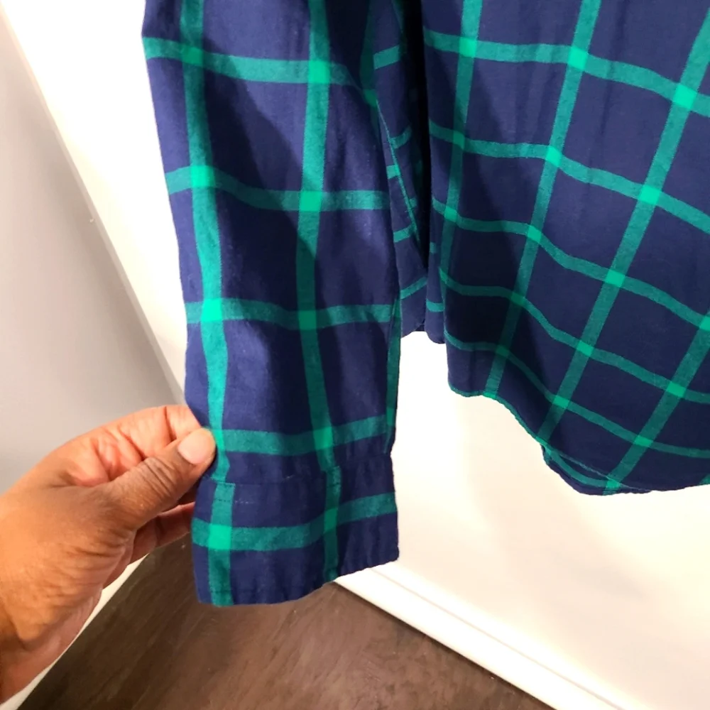 J‎ Crew Women's Medium M Blue and Green Buffalo Check Shirt 1/4 Button Up